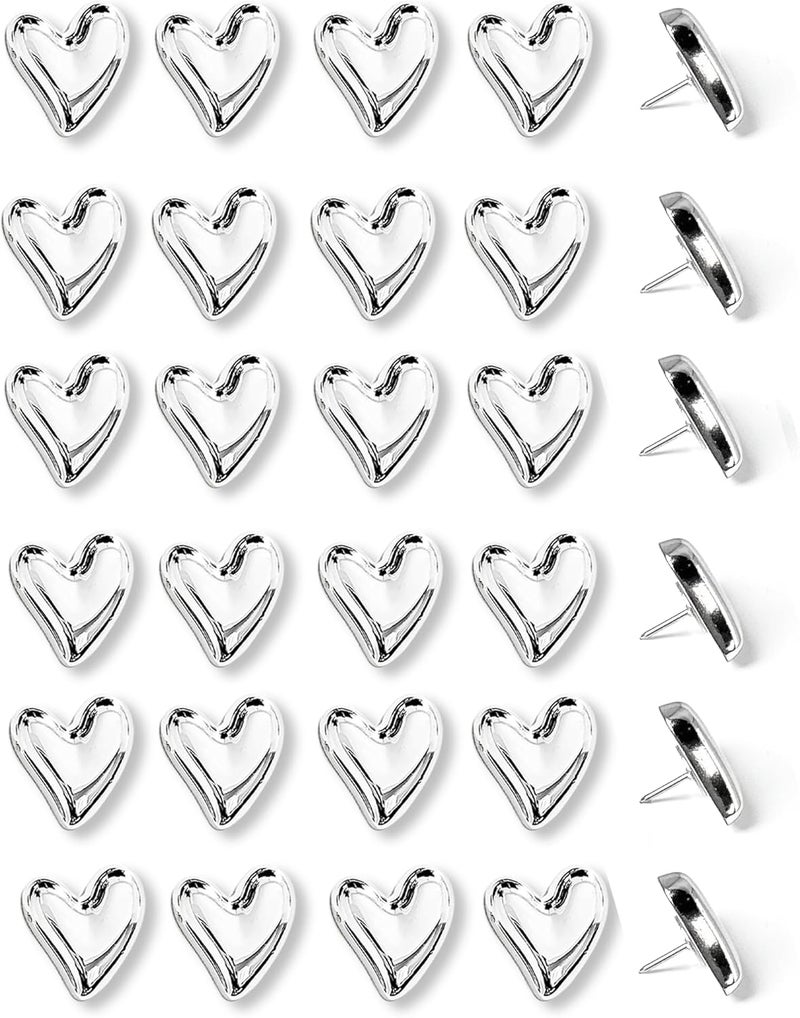 KEYDUACU 30 pcs - Heart Decorative Pins, Gold Cute Pins for Bulletin Board, Office or Home (30Pcs - Silver) - Image 1